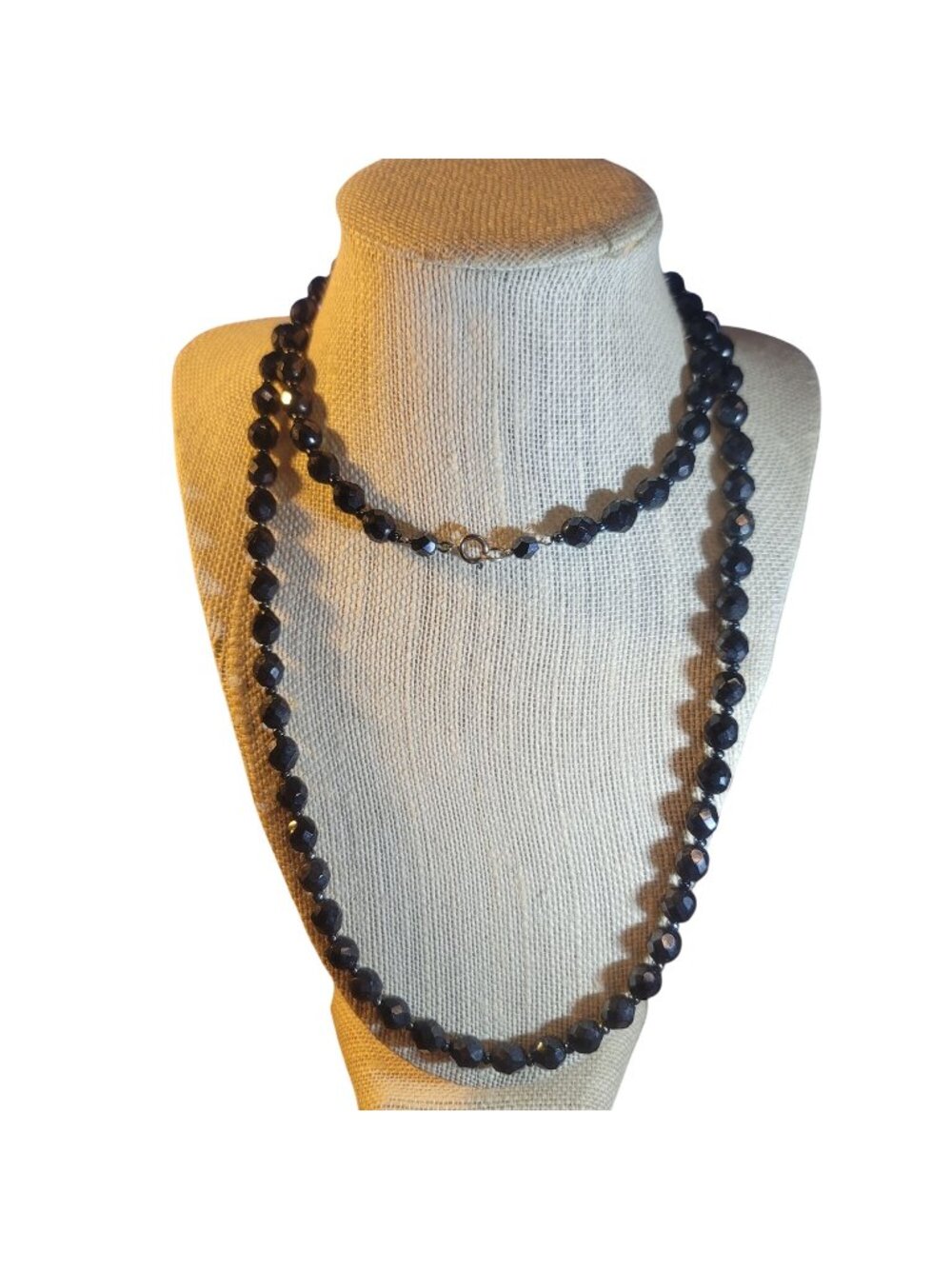 Black Faceted Glass Bead Necklace Single Strand Design 36-Inch Length